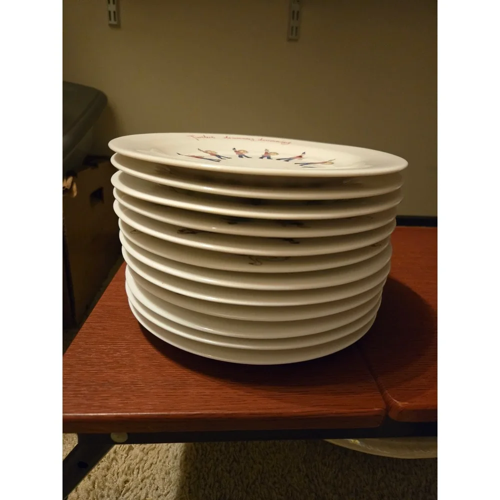 12 Days of Christmas Plate Set Complete 12 Piece Holiday Dessert Appetizer White
